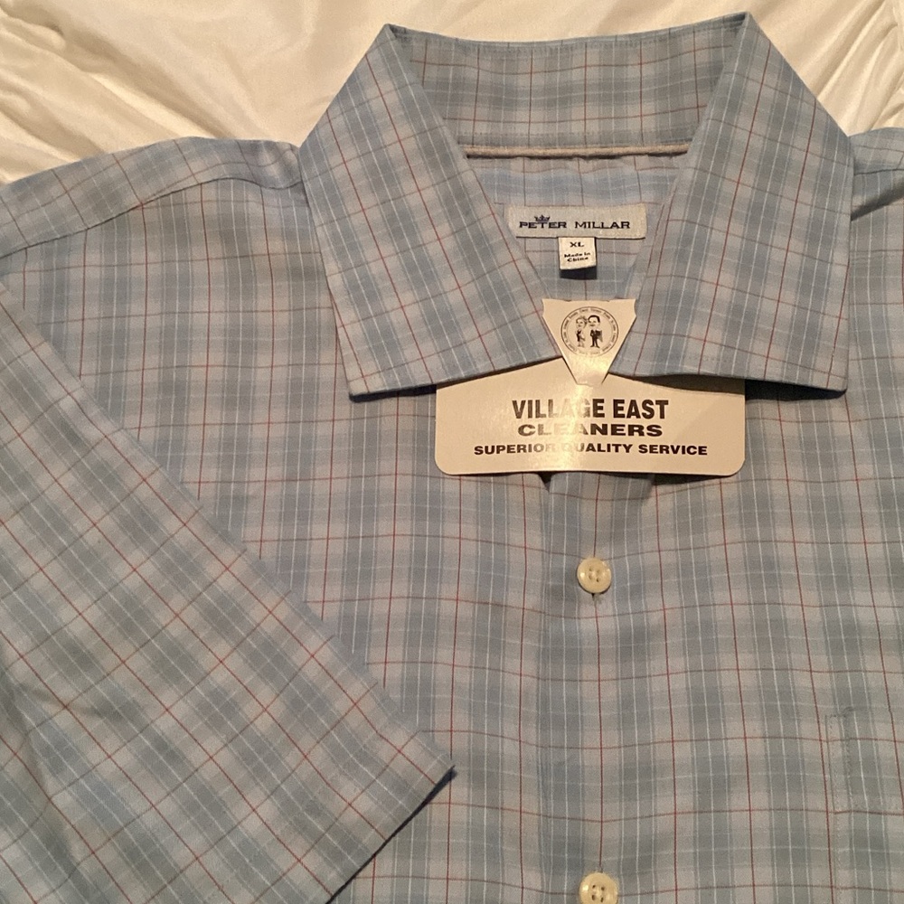 Peter Millar Blue Plaid Short-Sleeve Button-Down Shirt